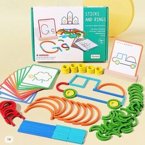 NWT Sticks and Rings Wooden Shapes Colors Educational Toy Set